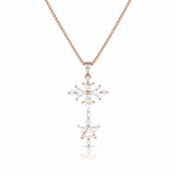 Dominique Cohen rose cut trillion diamonds grande cross,<br>an adjustable-length pendant necklace in 18k rose gold <span class='visuallyhidden'>Call, text 323-404-2959 for shopping help.</span>